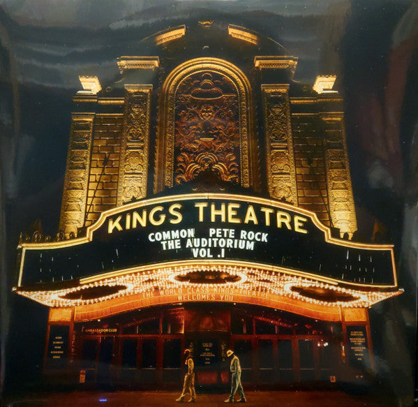 Kings Theatre marquee lit with album title: Common & Pete Rock Vol. 1.