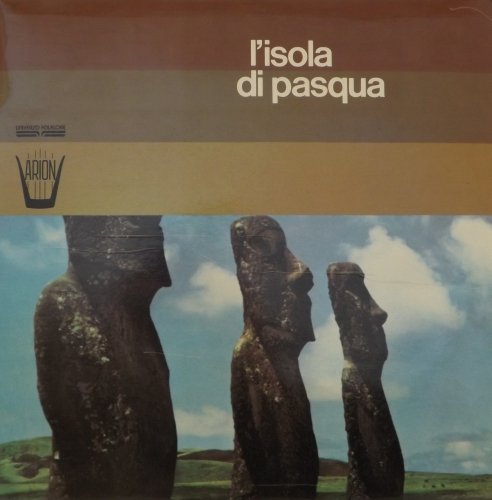 Vinyl record cover featuring three Moai statues against a blue sky.