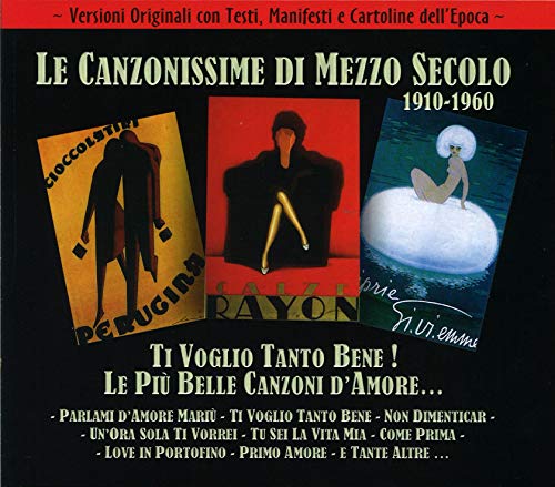 CD cover with three vintage art deco illustrations and Italian text on black background.