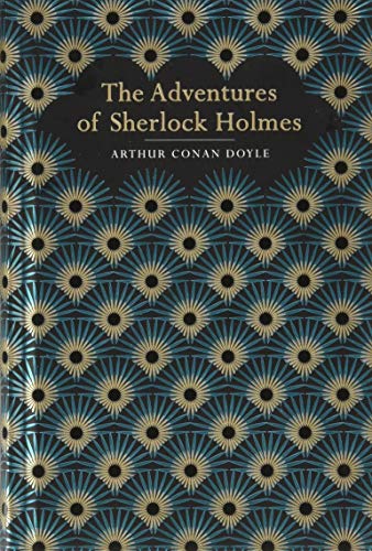 The Adventures of Sherlock Holmes book cover with a gold and teal fan pattern.
