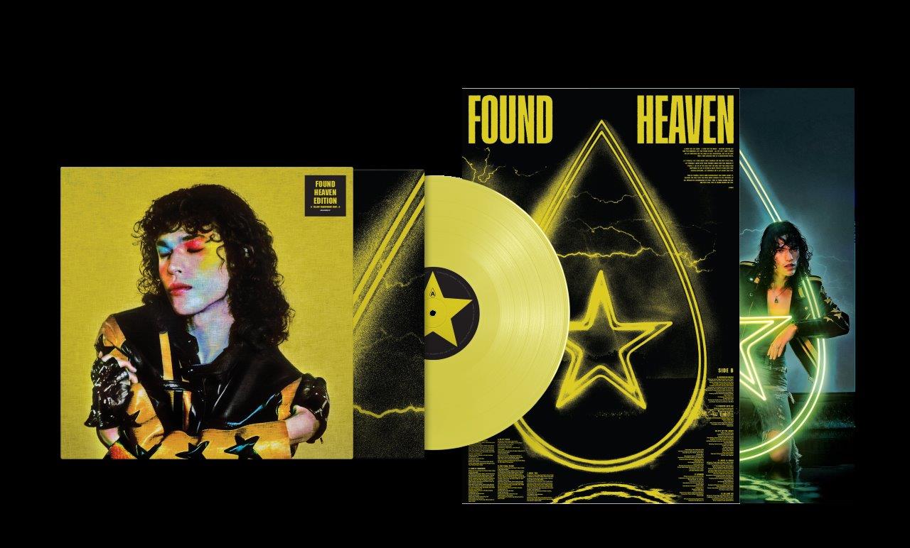 Conan Gray "Found Heaven" vinyl record with yellow and black cover art.
