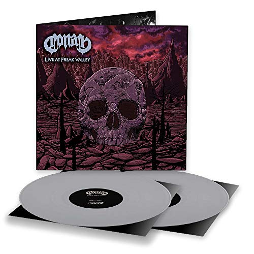 Conan album cover with a skull and two grey vinyl records.