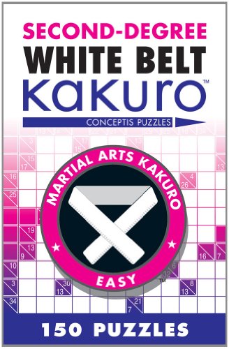 Kakuro puzzle book cover with white text on pink and blue gradient.