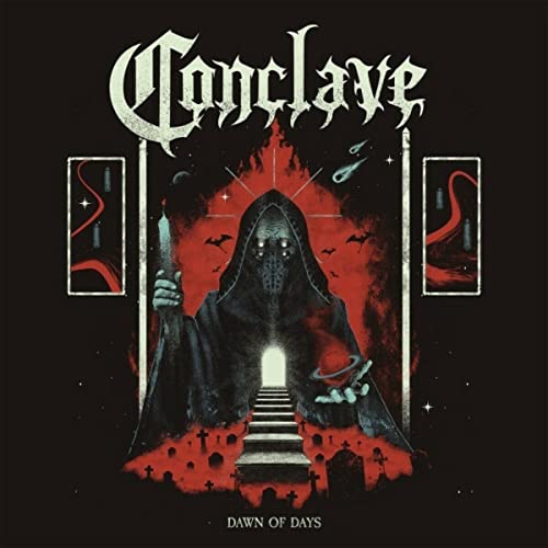 CD cover: hooded figure with staff, red and black dramatic landscape.