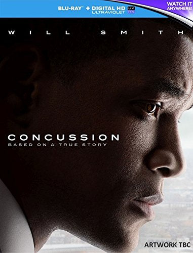 Blu-ray cover for "Concussion" featuring Will Smith in close-up.