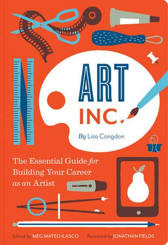 Book cover with art supplies and a palette on a red background.