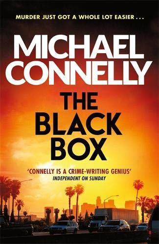Book cover: "The Black Box" by Michael Connelly, with a sunset cityscape.