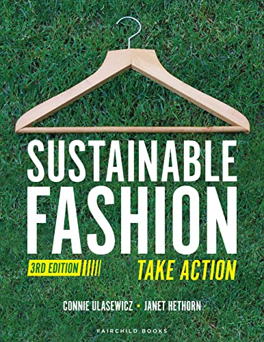 Book cover for "Sustainable Fashion" with a wooden hanger on grass.