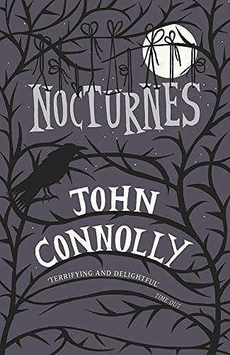 Book cover: "Nocturnes" by John Connolly, with a raven and bare branches.