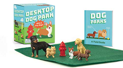 Miniature dog figurines with a “Desktop Dog Park” game and field guide.