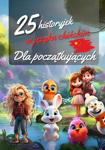 Book cover with cartoon children and animals, Polish text, Chinese language learning.