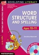 Educational book cover titled Word Structure and Spelling for ages 10-11 with cartoon cat.