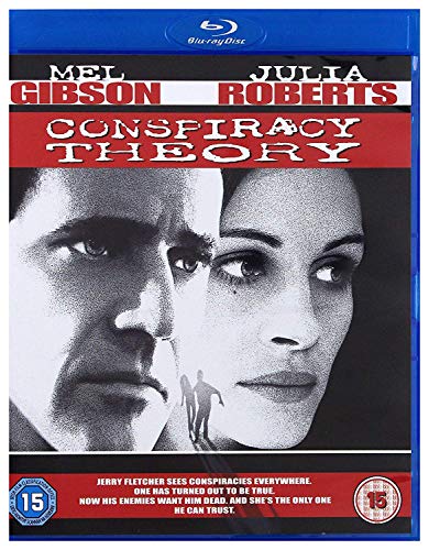 Conspiracy Theory" Blu-ray cover featuring Mel Gibson and Julia Roberts’ faces.