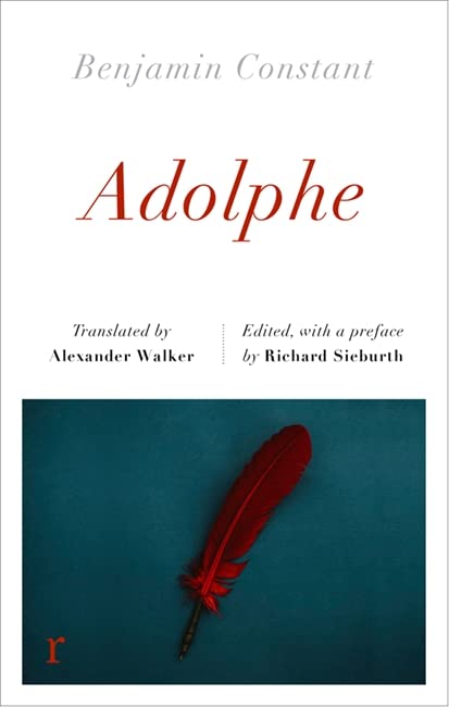 Book cover for "Adolphe" with red text and a quill pen image.