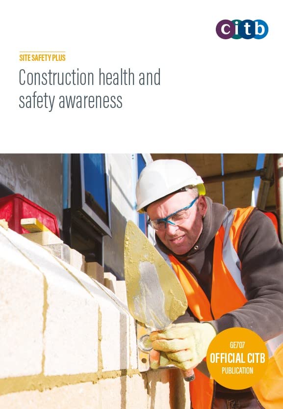 Book cover: construction worker with hard hat, bricklaying, safety awareness.