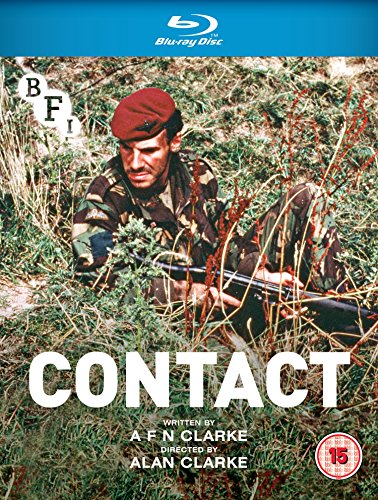 Blu-ray cover for "Contact" featuring a soldier in camouflage with a rifle.