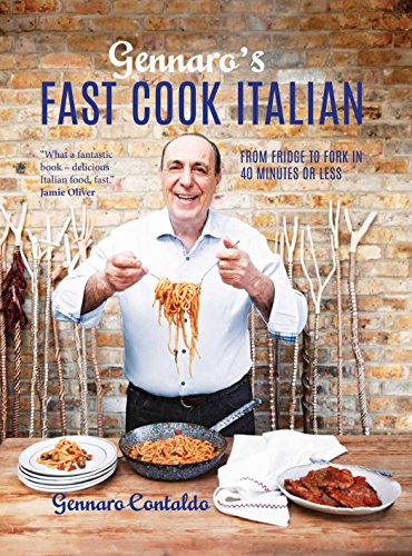 Cookbook cover featuring chef Gennaro Contaldo with pasta, and Italian dishes.