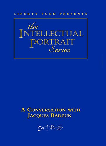 Blue DVD cover with gold text: “A Conversation with Jacques Barzun.”