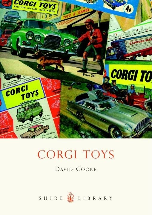 Book cover featuring vintage Corgi toy car advertisements and illustrations.
