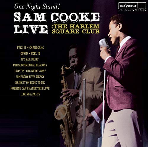 Sam Cooke album cover featuring a portrait of him performing live.