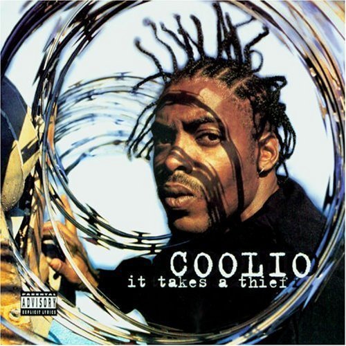 Coolio album cover, "It Takes A Thief," with a shadowed portrait.