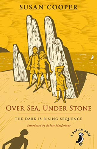 Yellow book cover with children among standing stones, titled "Over Sea, Under Stone".