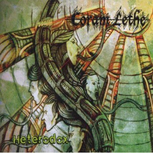 Abstract artwork with intertwined figures and text "Heterodox" on a greenish background.