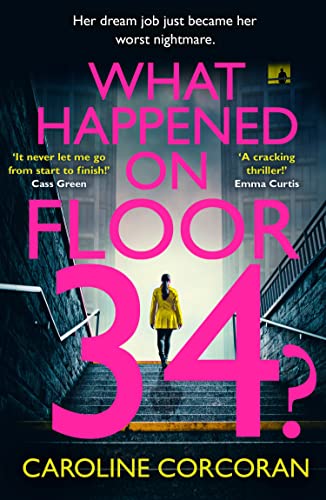 Book cover: woman in yellow coat walking up a dark staircase.