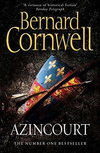 Book cover for "Azincourt" by Bernard Cornwell, featuring a shield and arrows.