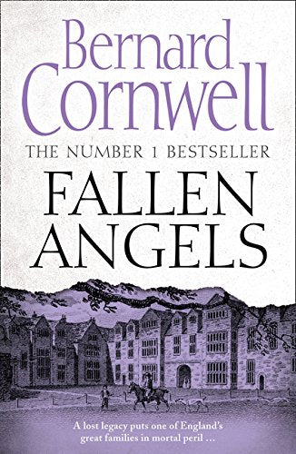 Book cover for “Fallen Angels” by Bernard Cornwell, featuring a manor house.