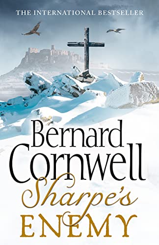 Book cover: snowy landscape with a cross, castle, and the title "Sharpe's Enemy.