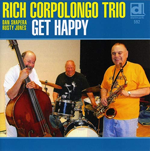 CD cover featuring three jazz musicians with upright bass, drums, and saxophone.