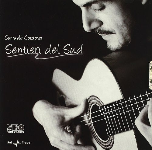 Black and white CD cover featuring a man playing a classical guitar.