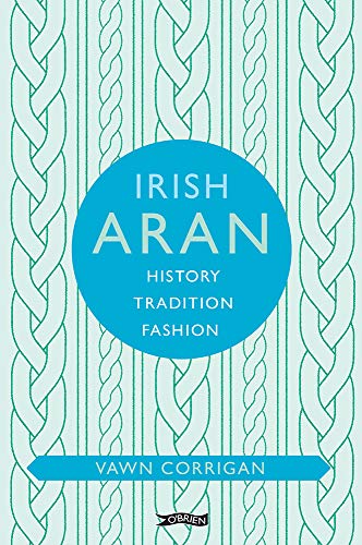 Book cover with blue circle and white knitted pattern background.