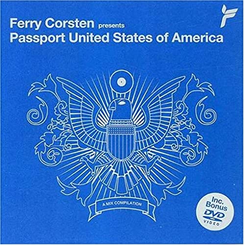 Blue CD cover for Ferry Corsten’s “Passport United States of America” with eagle design.