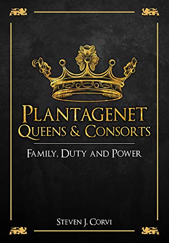 Black book cover with gold crown and title: “Plantagenet Queens & Consorts.”
