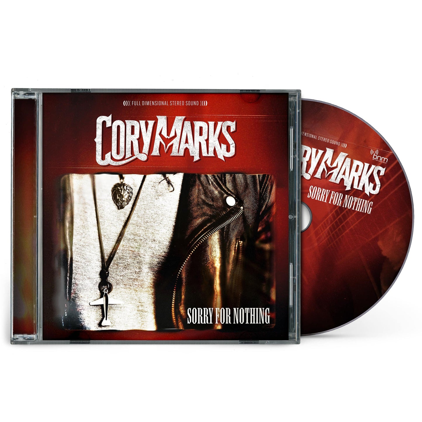 Cory Marks Sorry For Nothing CD case and disc with red background and leather jacket.