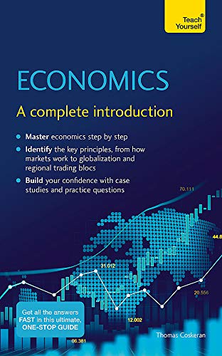 Book cover: “Economics: A complete introduction” with blue and white graphics.