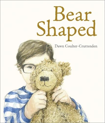 Book cover: a boy hugs a worn, brown teddy bear.