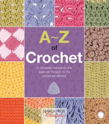 Crochet stitch guide book cover with colorful textured examples.