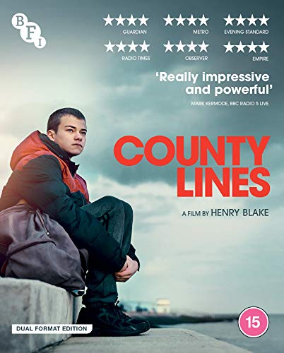 “County Lines” Blu-ray cover featuring a young man with a backpack.