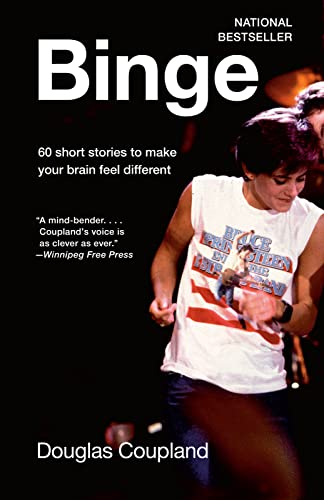Book cover: "Binge" by Douglas Coupland, featuring a woman with a phone.
