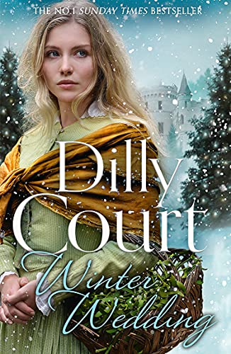 Book cover: woman in historical dress with castle in snowy landscape.