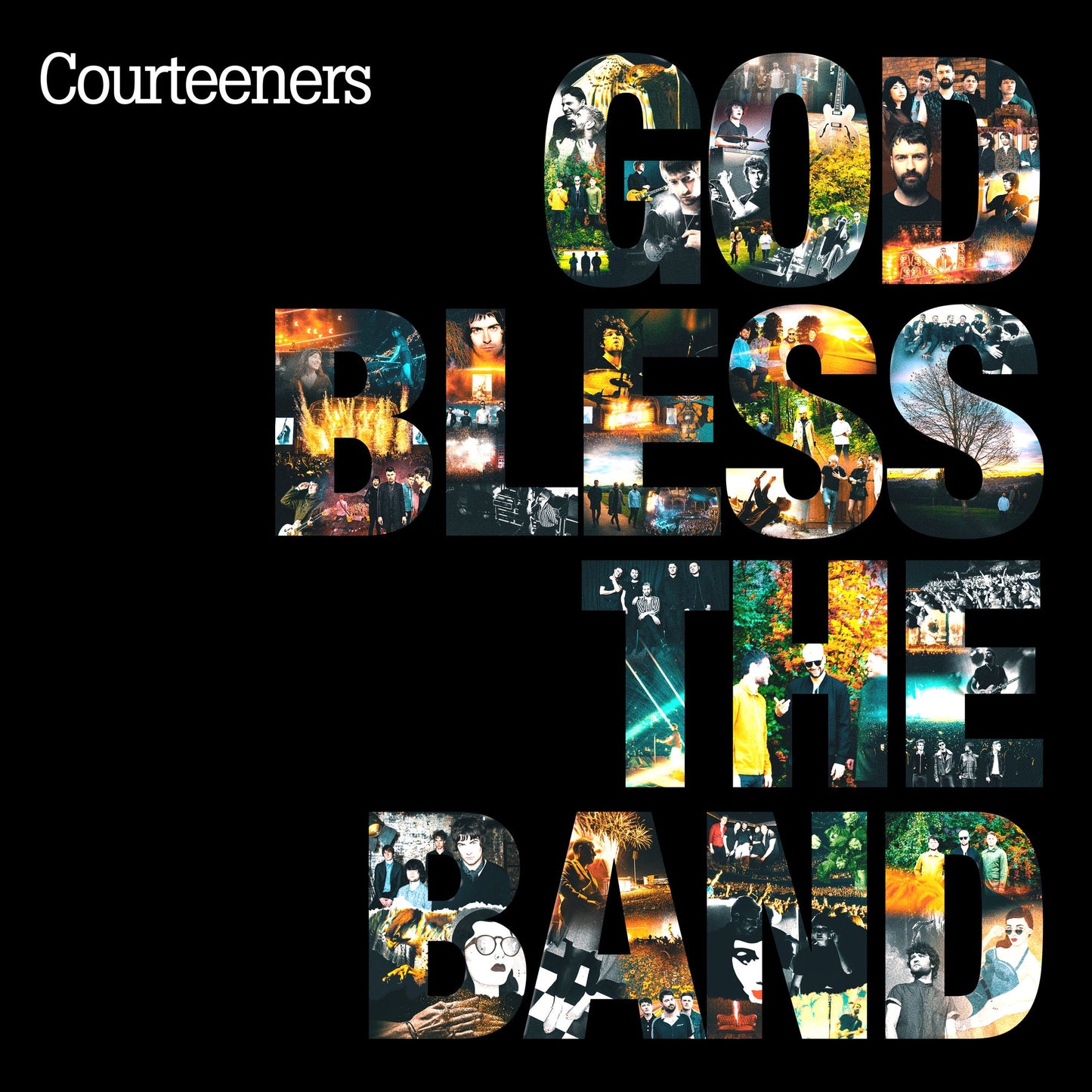 Courteeners album cover, “God Bless The Band”, with band member imagery.