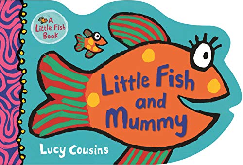 "Children's book cover featuring an orange fish with green fins and a smaller fish."