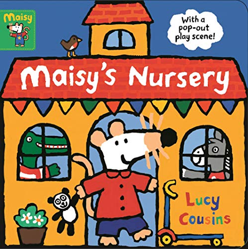 “Maisy’s Nursery” book cover featuring a mouse and colorful illustrated building.