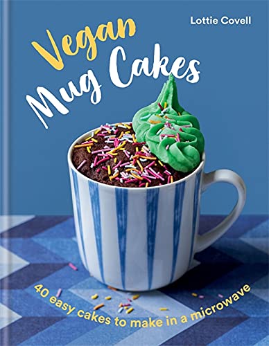 Book cover: vegan mug cake with green frosting and sprinkles.