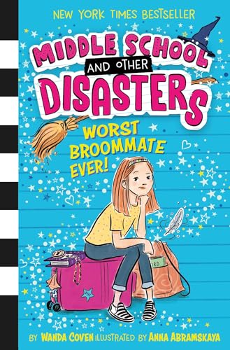 Book cover featuring a girl sitting on a pink suitcase against a blue background.