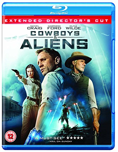Cowboys & Aliens" Blu-ray cover featuring Daniel Craig, Harrison Ford, and Olivia Wilde.