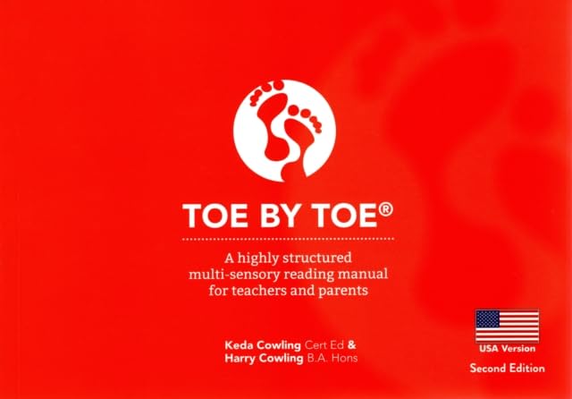 Red cover of "Toe By Toe" reading manual with foot icon.
